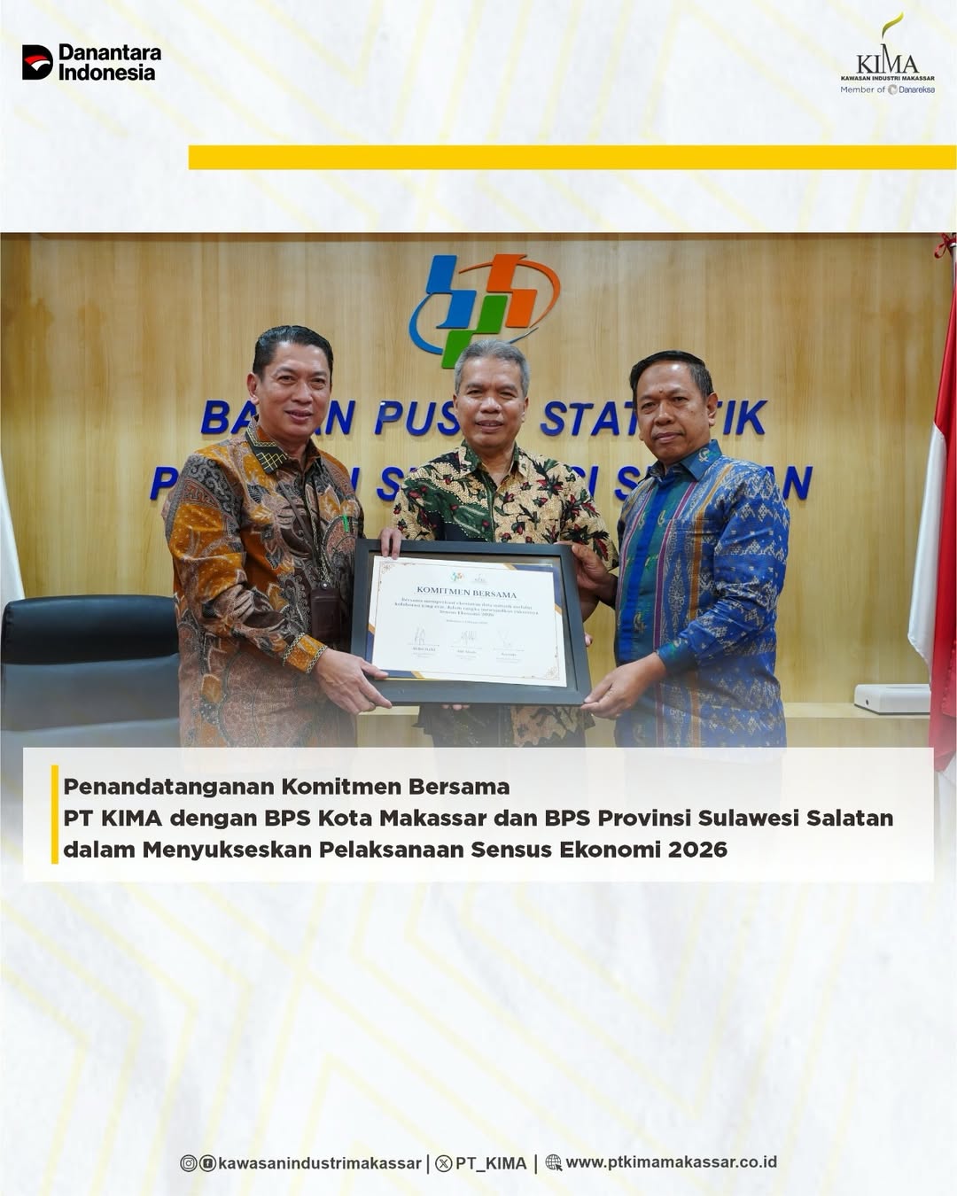 PT Kawasan Industri Makassar (KIMA) bagian dari Holding BUMN Danareksa bersama BPS Kota Makassar